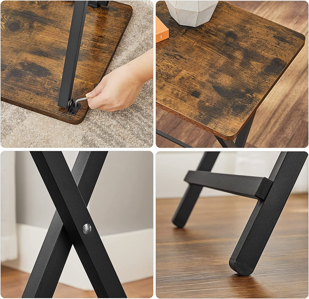 VASAGLE TV Tray Set of 2 Folding Coffee Snack Table Rustic Brown and Black