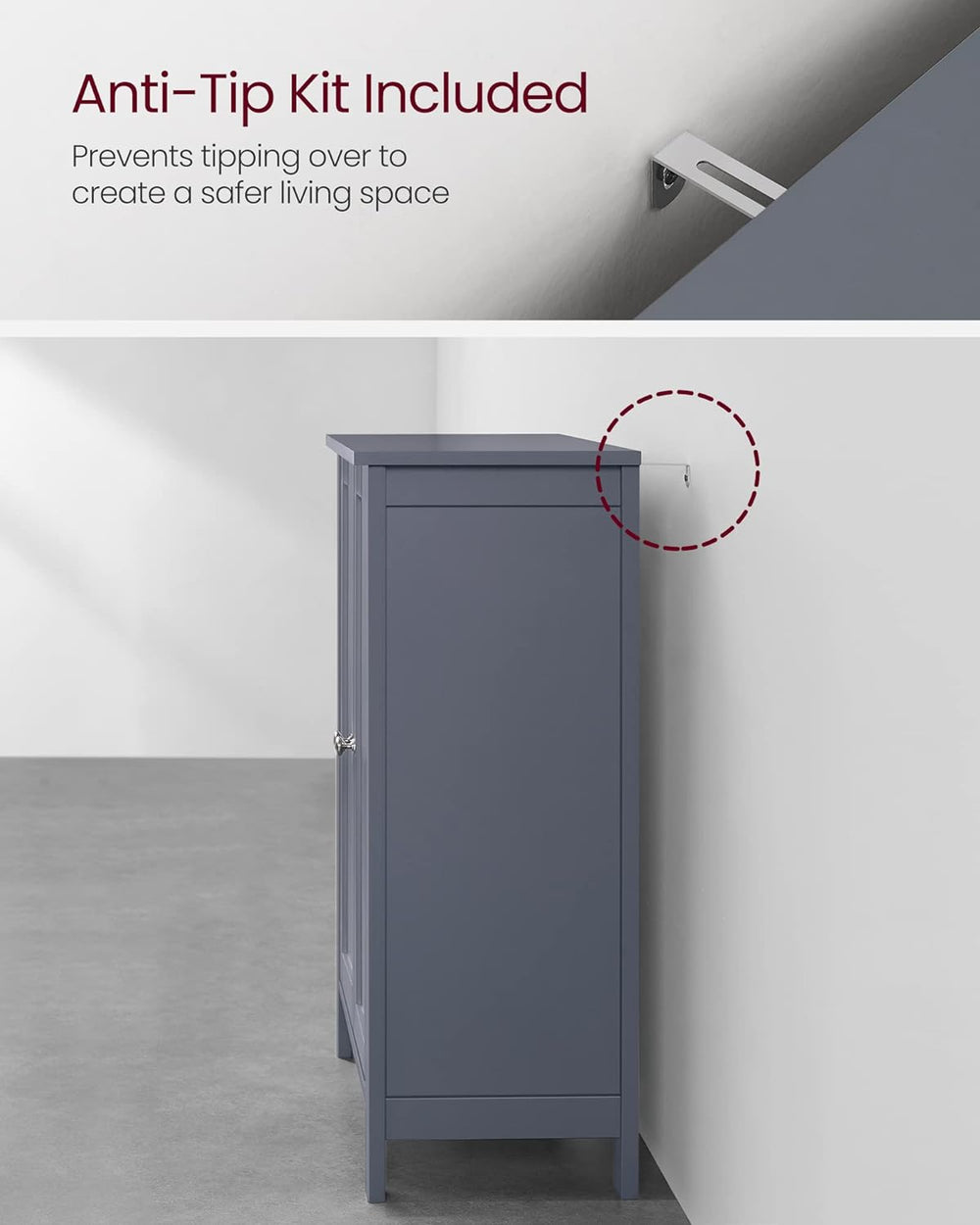 VASAGLE Bathroom Kitchen Cupboard Storage Organiser 2 Door Floor Cabinet - Gray