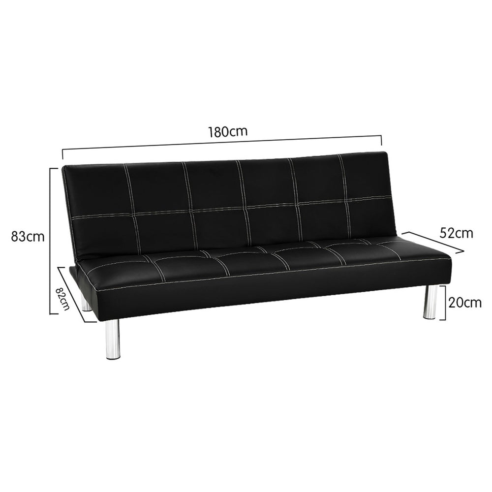 Sarantino Liv 3-Seater Tufted Faux Leather Sofa Bed - Black