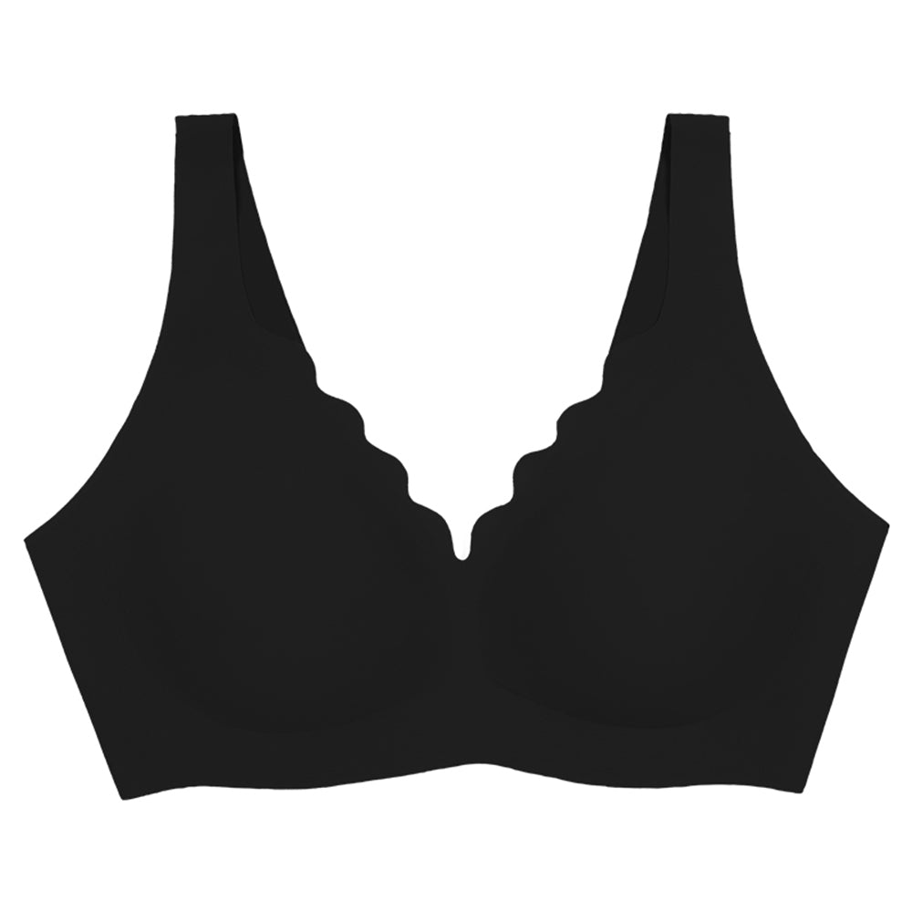 Ubras Deep V Ruffle Neck Women&#39;s 18-Hour Ultimate Lift &amp; Support Wireless Full-Coverage Bra Bra Tank Top Style in Black X1pack