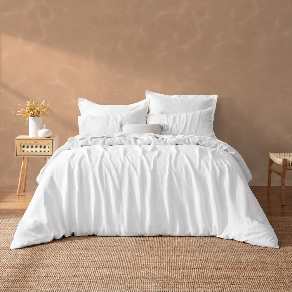 Natural Home Vintage Washed Hemp Linen Quilt Cover Set White Super King Bed