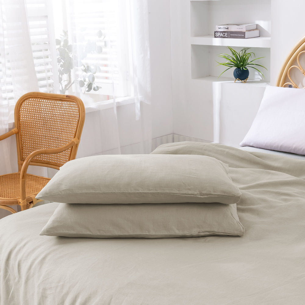 Natural Home Vintage Washed Hemp Linen Quilt Cover Set Oatmeal Super King Bed