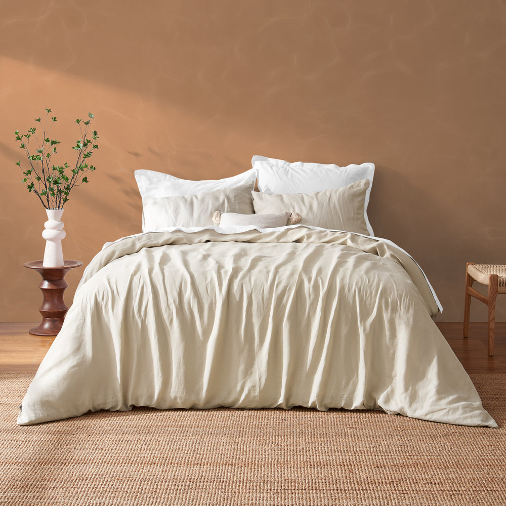 Natural Home Vintage Washed Hemp Linen Quilt Cover Set Oatmeal Super King Bed