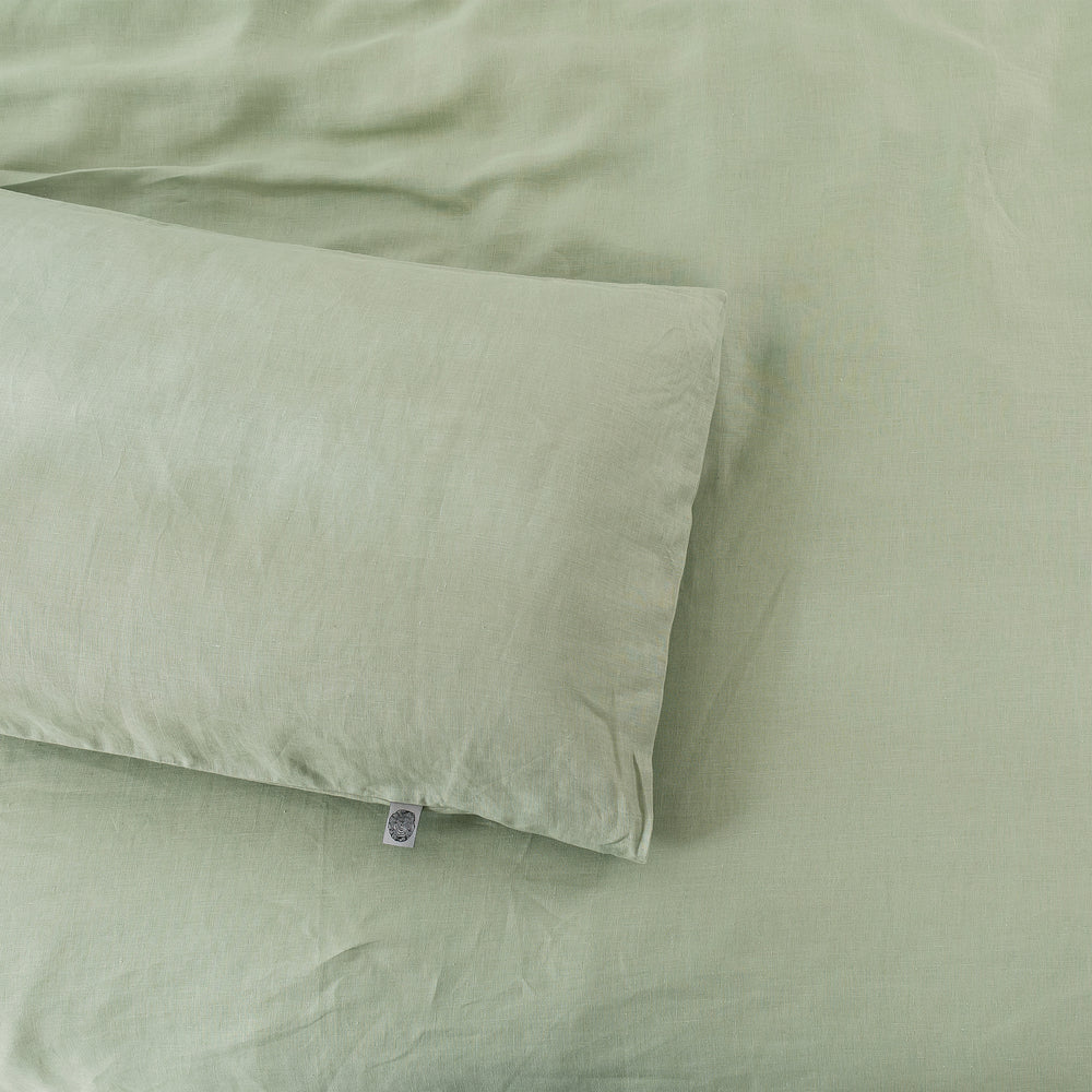 Natural Home Vintage Washed Hemp Linen Quilt Cover Set Sage Queen Bed
