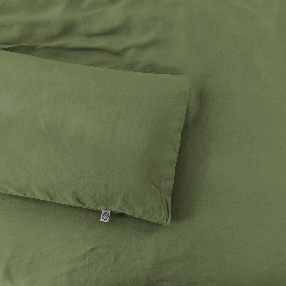 Natural Home Vintage Washed Hemp Linen Quilt Cover Set Olive Super King Bed