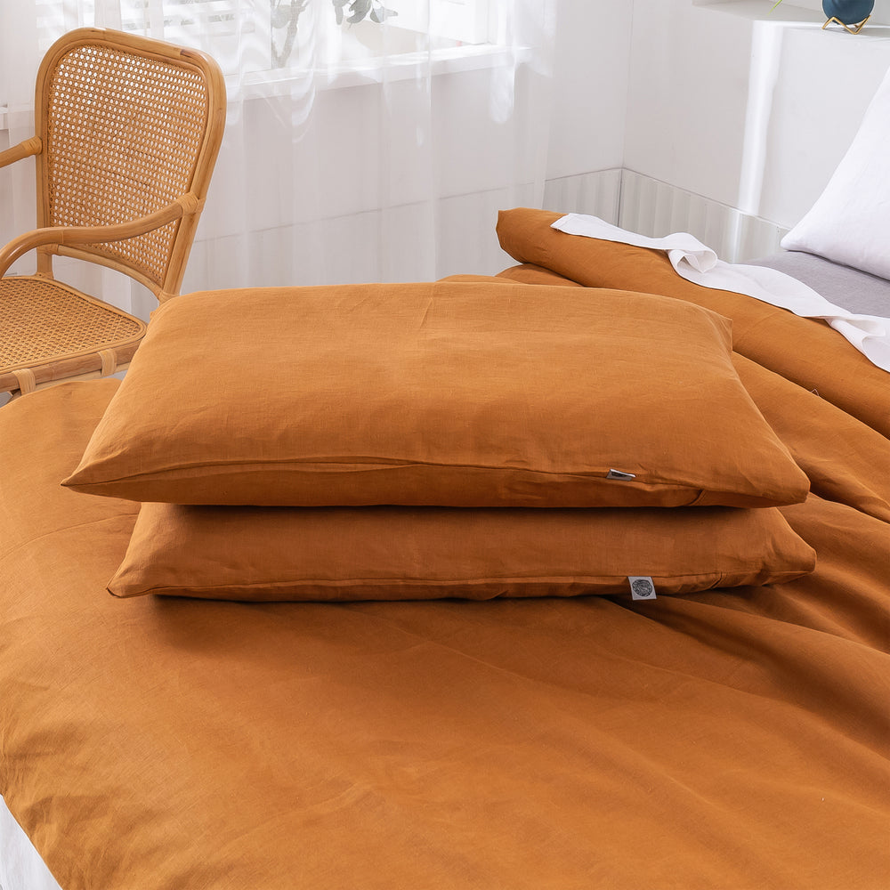 Natural Home Vintage Washed Hemp Linen Quilt Cover Set Rust King Bed