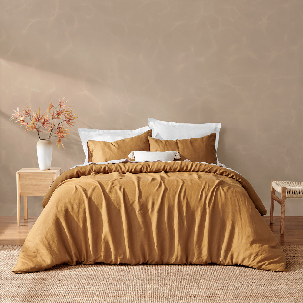 Natural Home Vintage Washed Hemp Linen Quilt Cover Set Rust Super King Bed