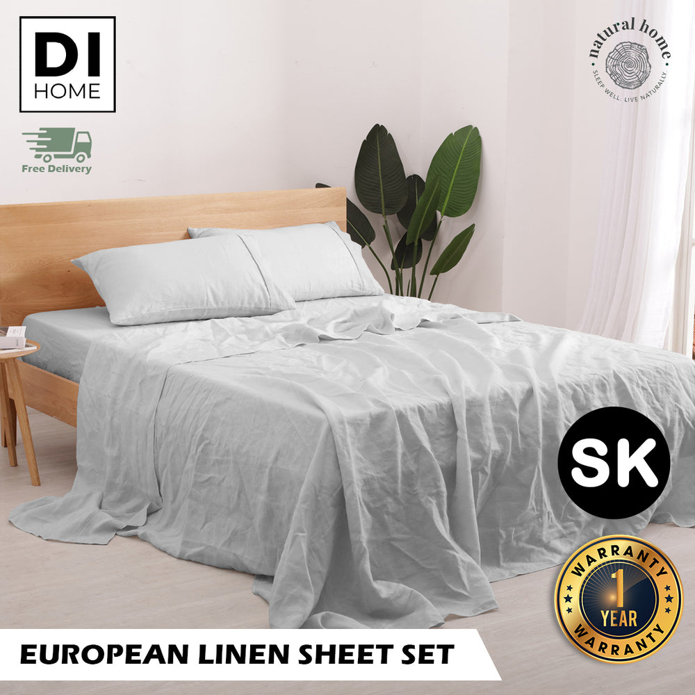 Natural Home 100% European Flax Linen Sheet Set Dove Grey Super King Bed