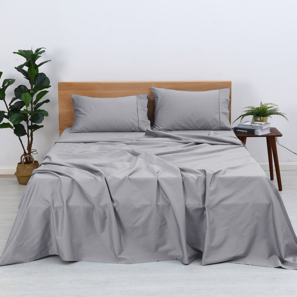 Natural Home Organic Cotton Sheet Set SILVER Single Bed