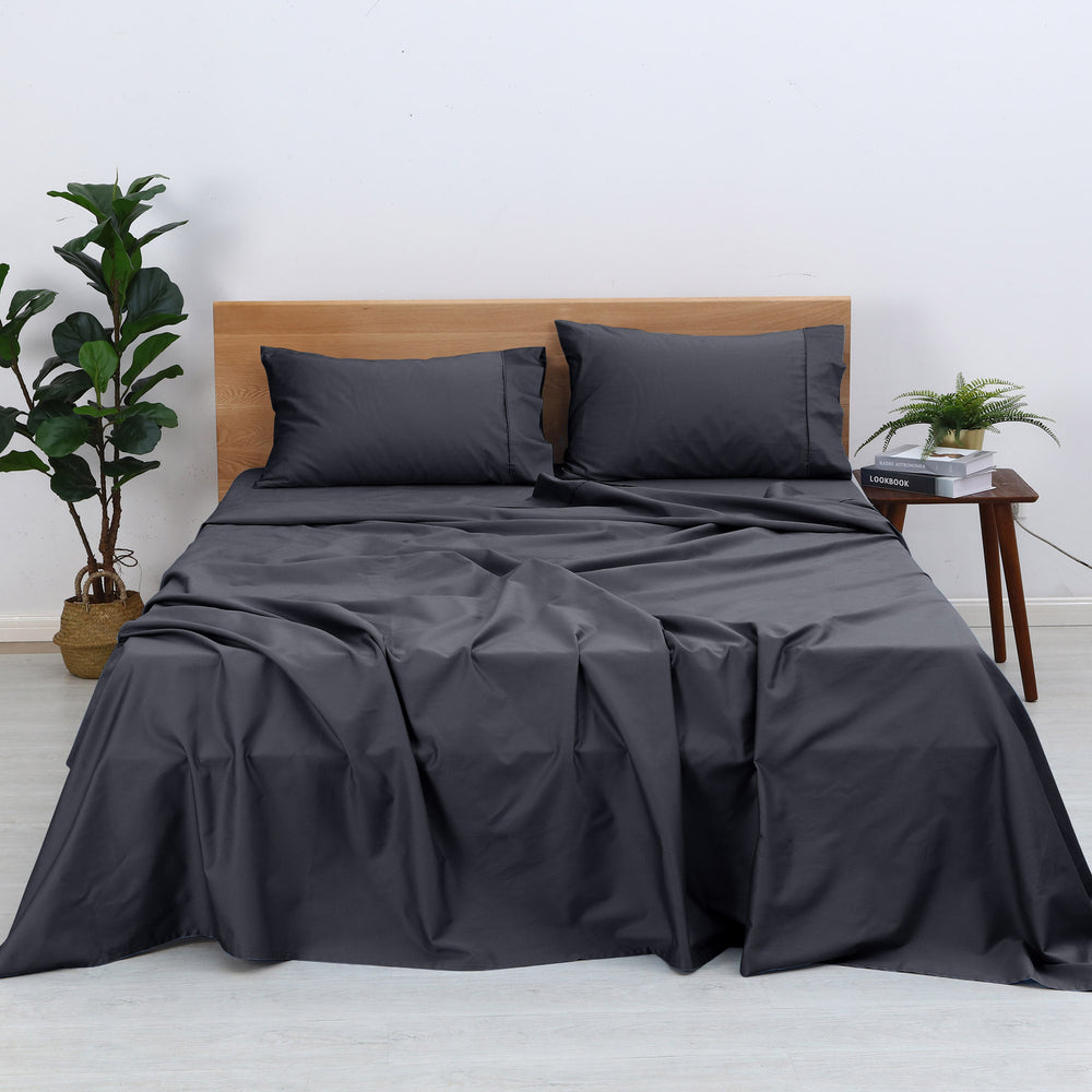 Natural Home Organic Cotton Sheet Set CHARCOAL Single Bed