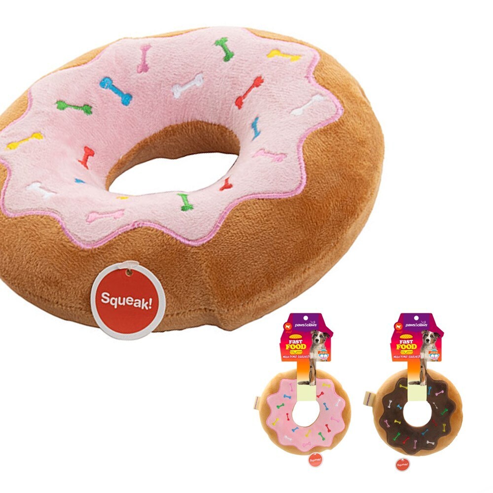 Paws &amp; Claws Fast Food Mega Donut Squeaker 20cm Assorted