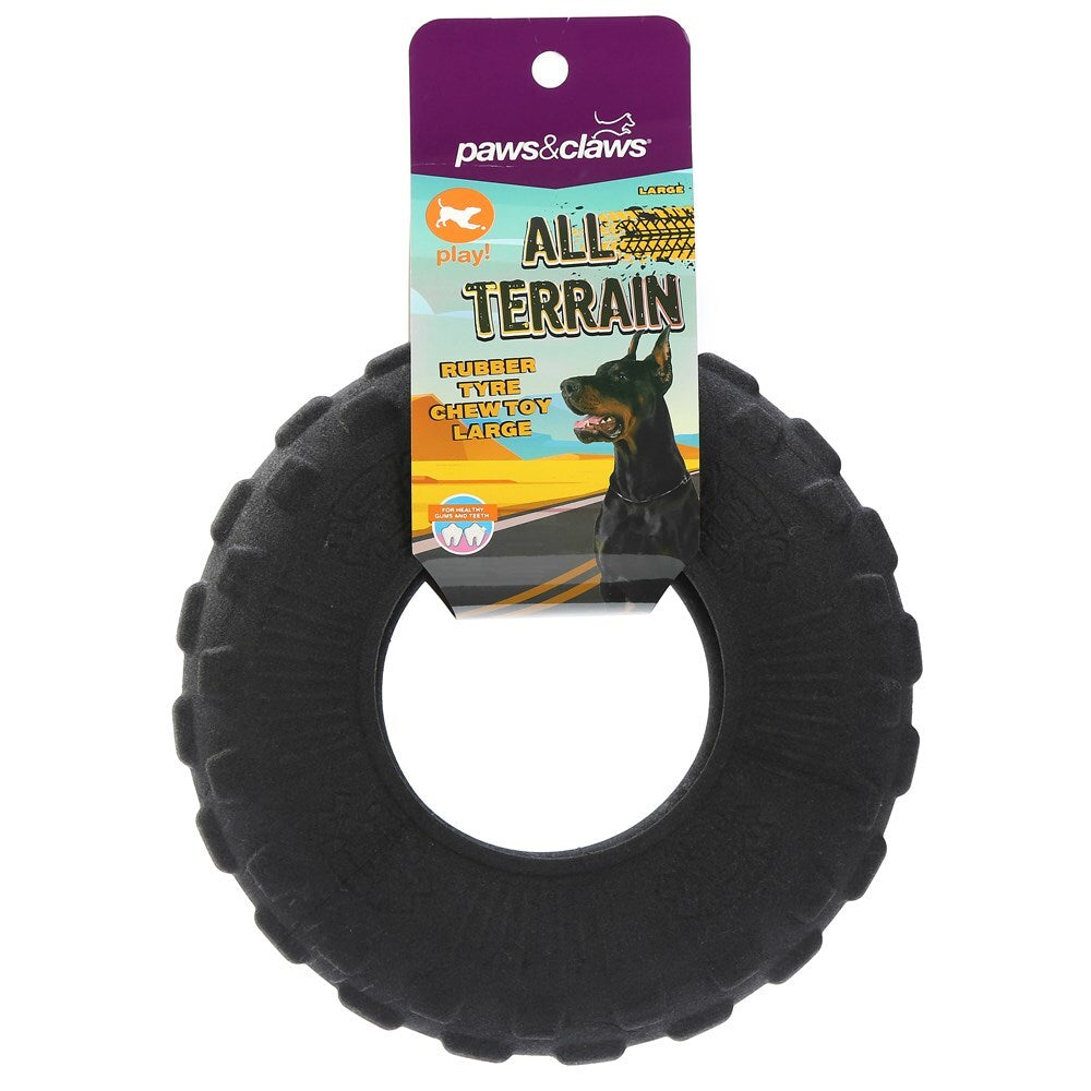 Paws &amp; Claws All Terrain Rubber Tyre Large Chew Toy 21X21X5.5cm