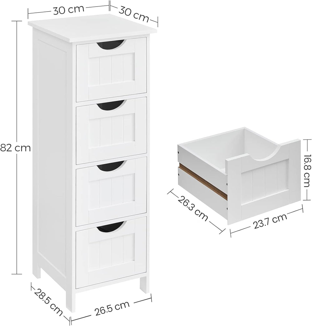 VASAGLE 4 Chest Drawers Living Room Bedroom Tallboy Organiser Bathroom Storage - White