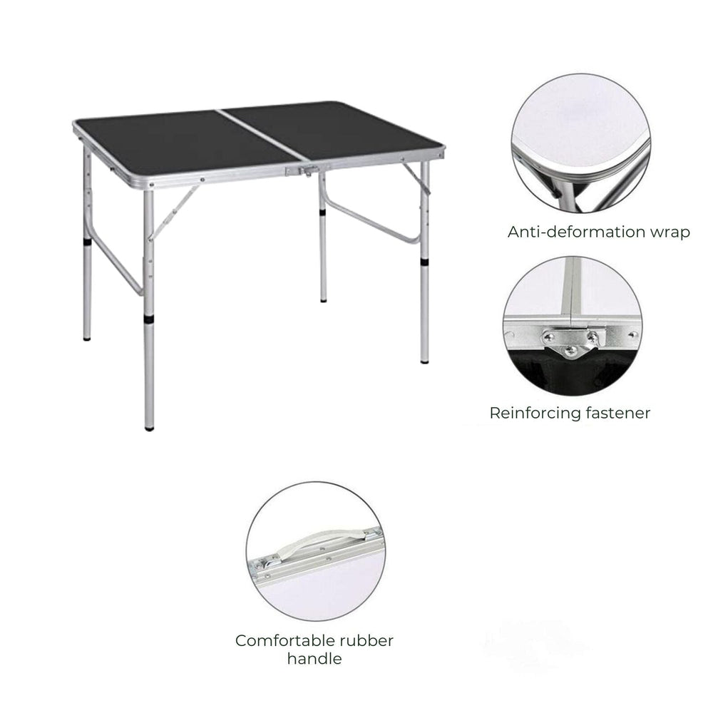 Kiliroo Folding Aluminium Camping Table Portable Outdoor Picnic Desk 90cm Black