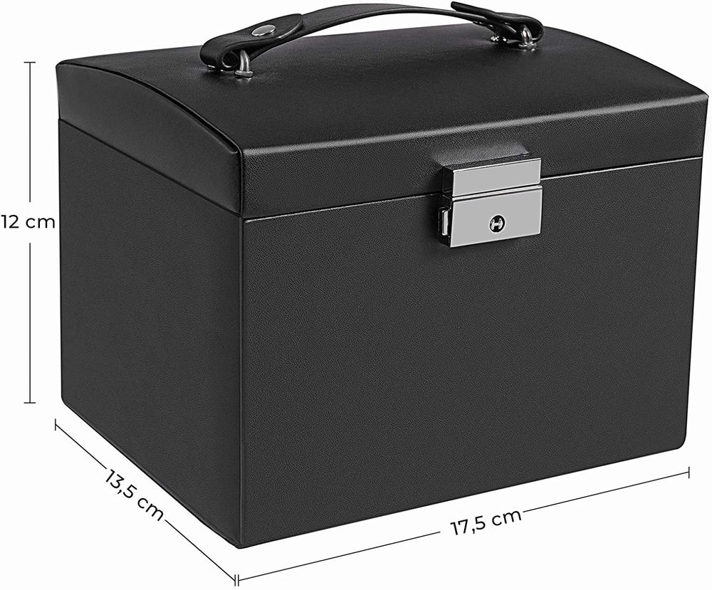 SONGMICS Lockable Jewellery Box Case with 2 Drawers and Mirror Black