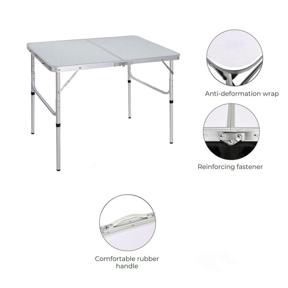 Kiliroo Folding Aluminium Camping Table Portable Outdoor Picnic Desk 90cm Silver