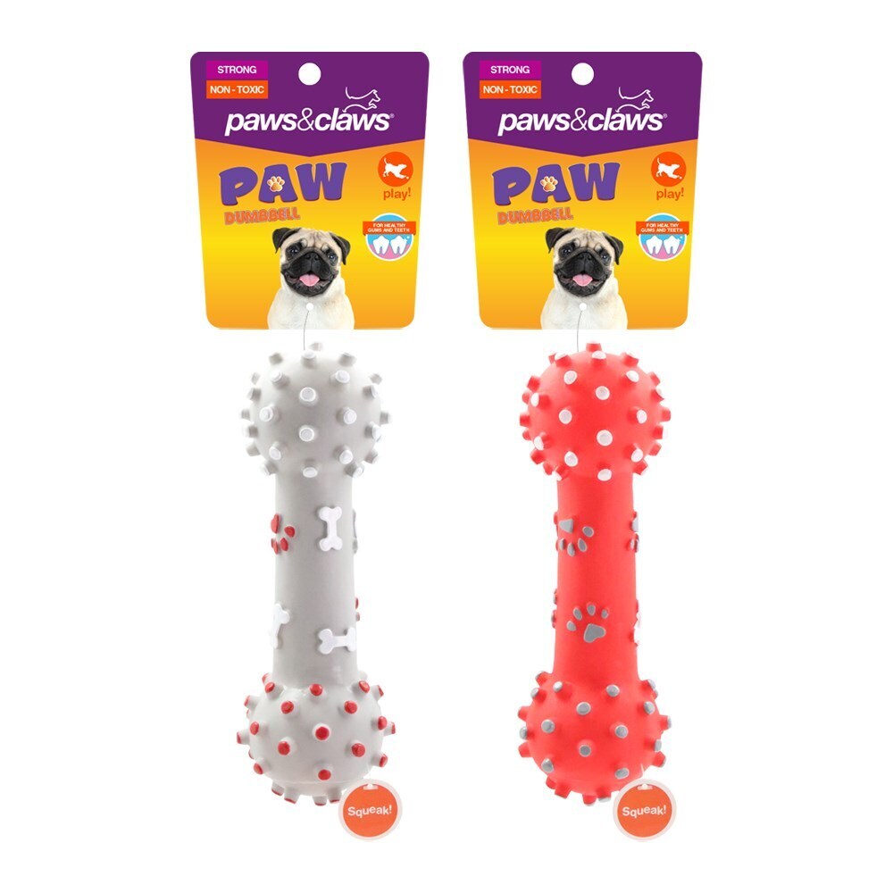Paws &amp; Claws Paw Print Dumbbell Vinyl 25.5x8x8cm Assorted