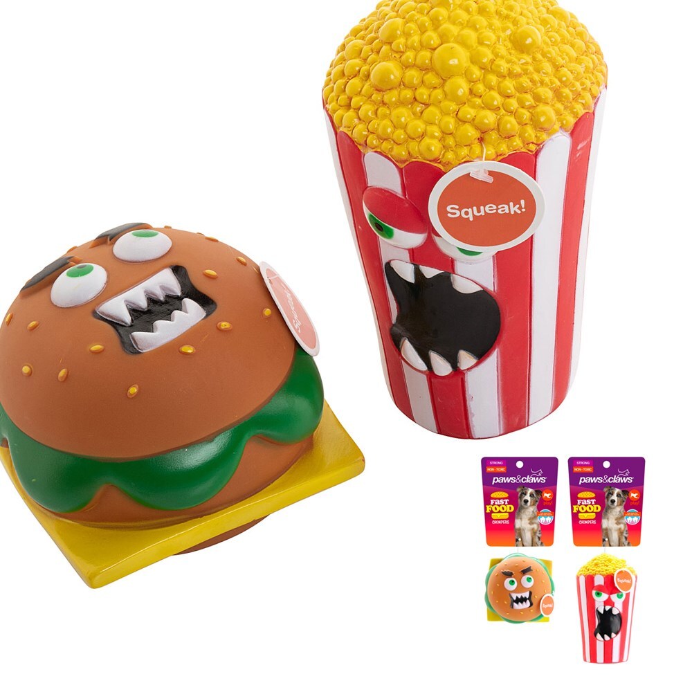 Paws &amp; Claws Fast Food Chompers Vinyl Chew Pet Toy Assorted
