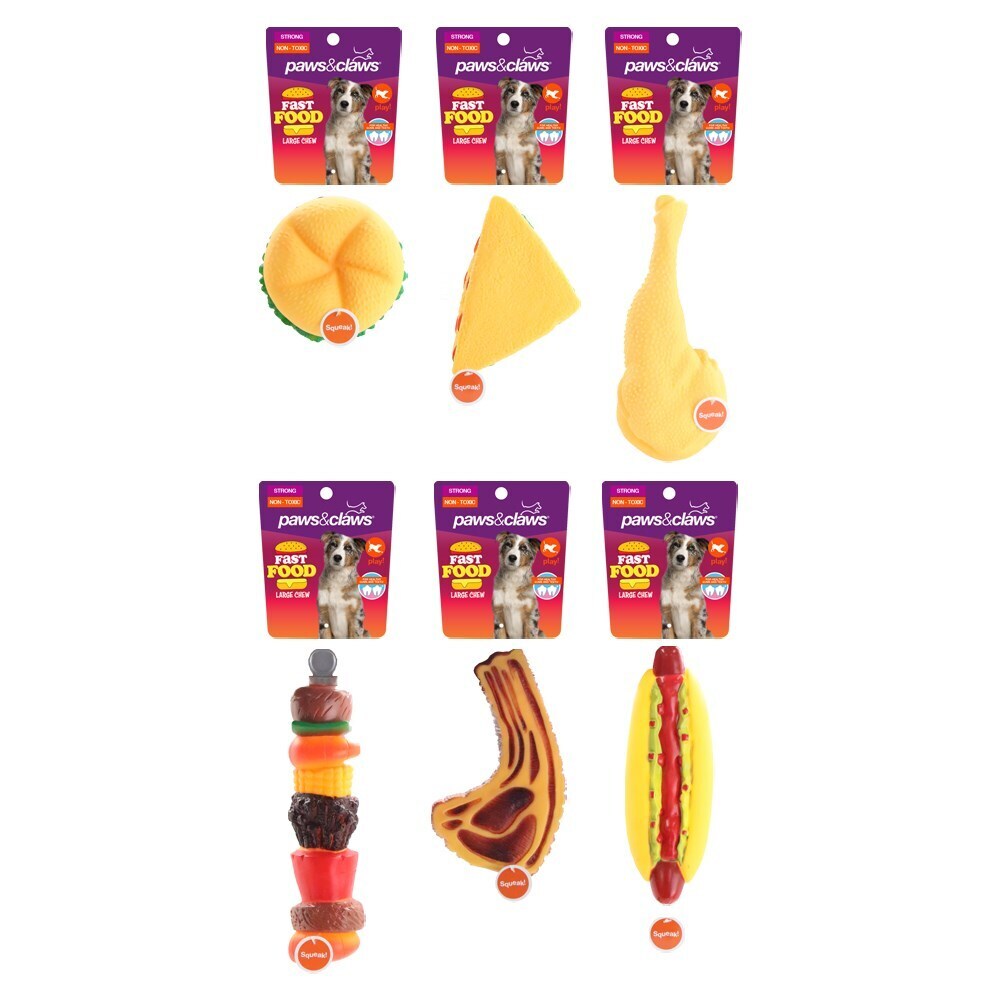 Paws &amp; Claws Fast Food Large Chew Toys Clip Strip 26x11x5cm Assorted