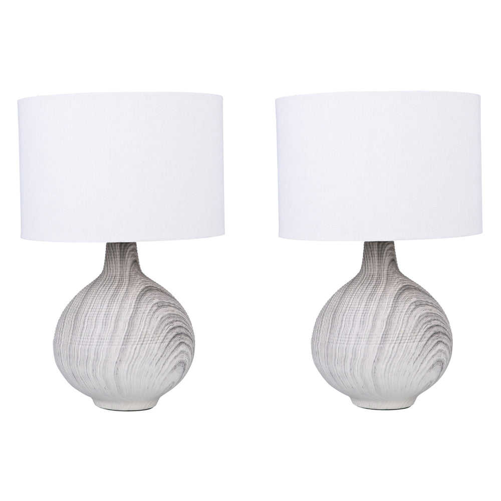 Sherwood Lighting Set of 2 Textured Concrete Bedside Table Lamp White Shade