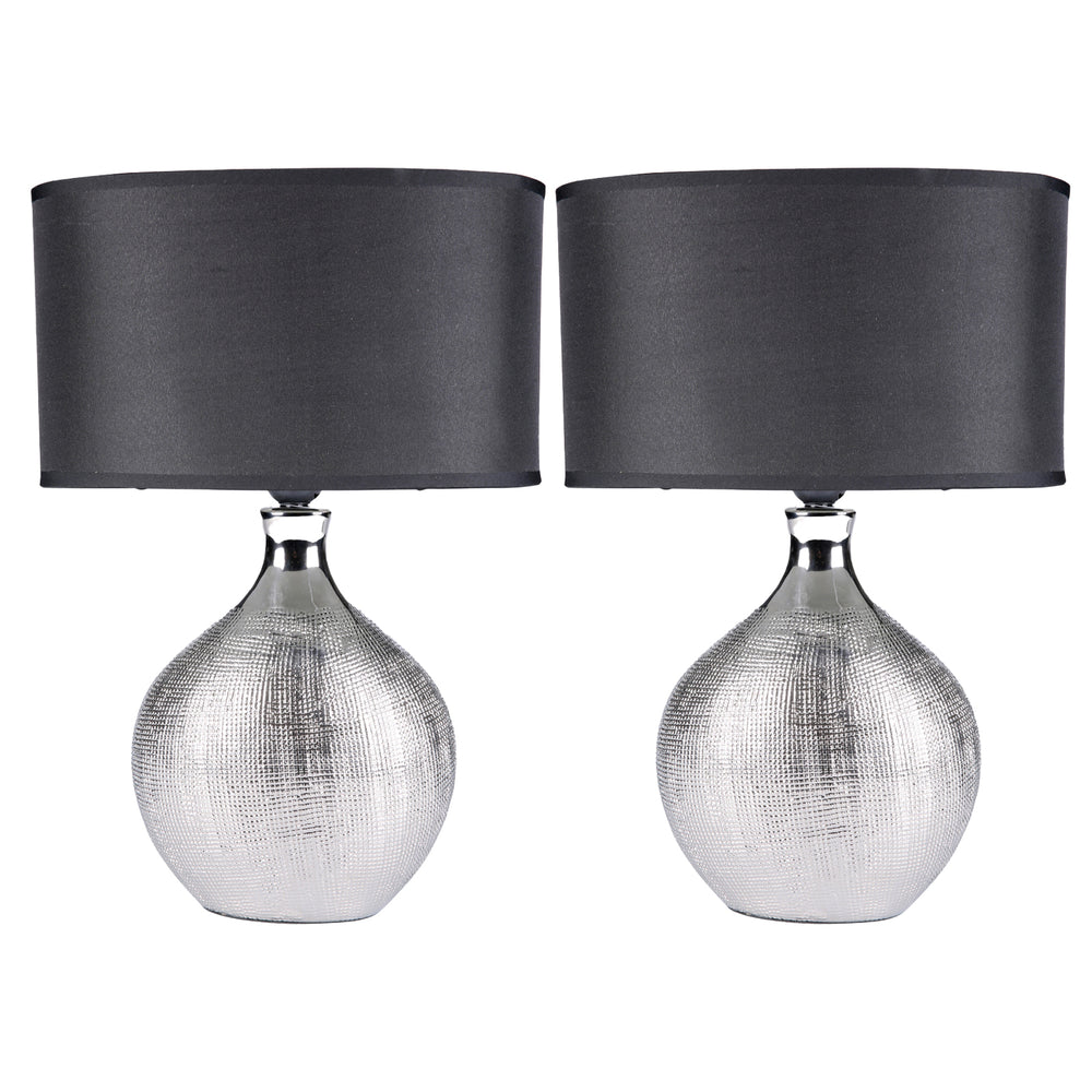 Sherwood Lighting Set of 2 Cosmo Contemporary Bedside Table Lamp - Art Deco Textured Silver