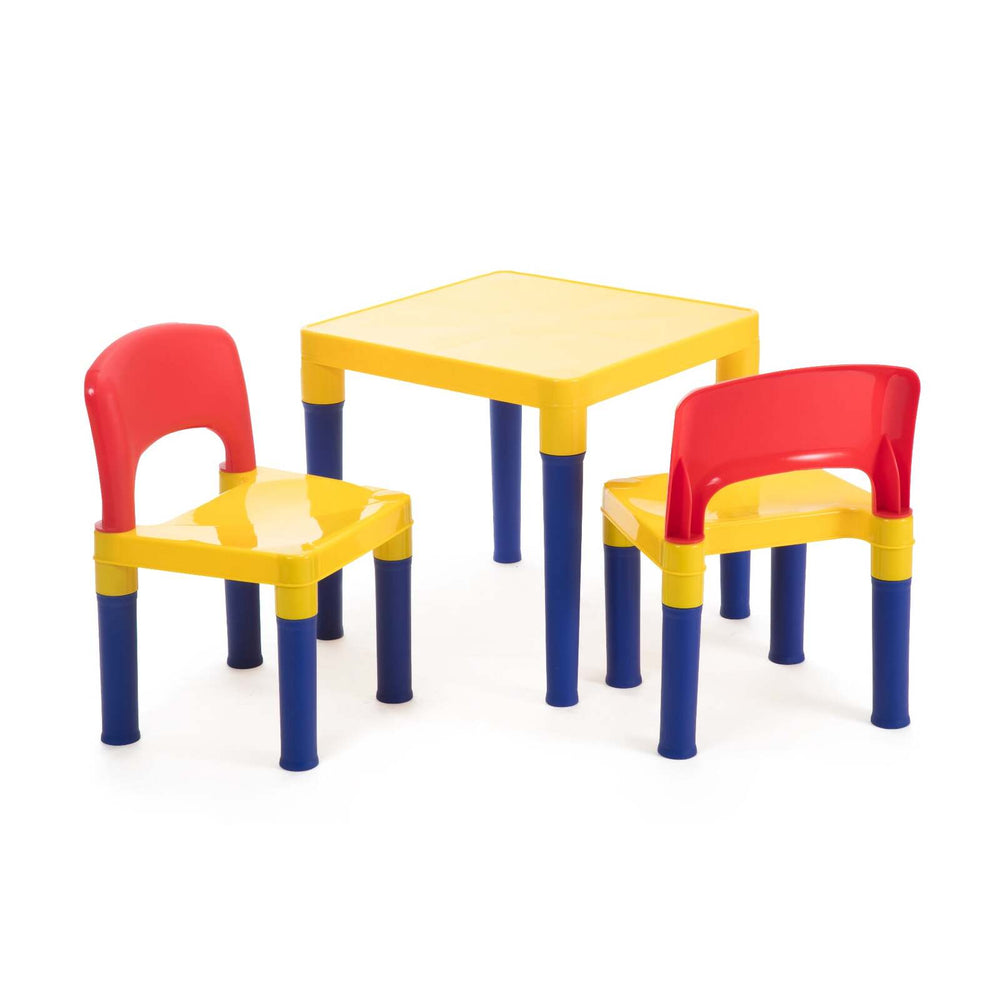 GEM TOYS Kids Table &amp; 2 Chairs Plastic Set (Blue, Red &amp; Yellow)