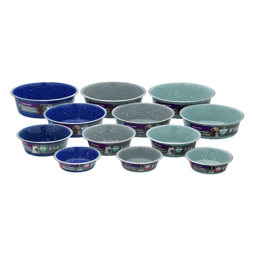 Paws &amp; Claws Savoy S/Steel Pet Bowl 2.6L 23x7.5cm Assorted