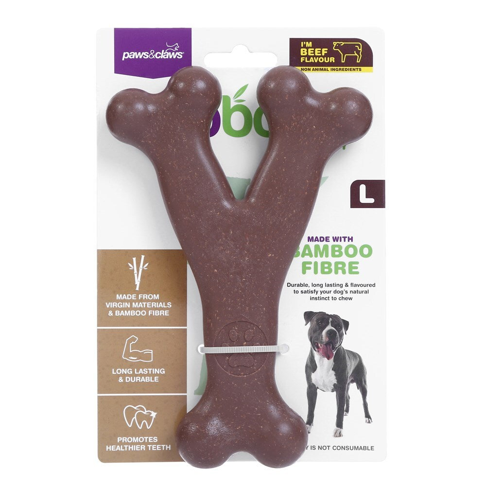 Paws &amp; Claws BooBone Large Wishbone Chew Toy - Assorted Flavour
