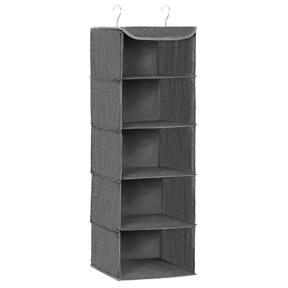 SONGMICS 5 Layers Wardrobe Cube Storage Bag Shelf Hanging Closet Organiser - Gray