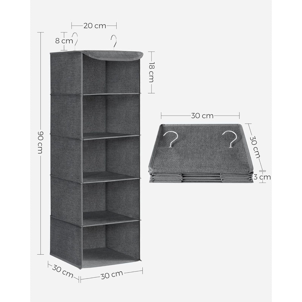 SONGMICS 5 Layers Wardrobe Cube Storage Bag Shelf Hanging Closet Organiser - Gray