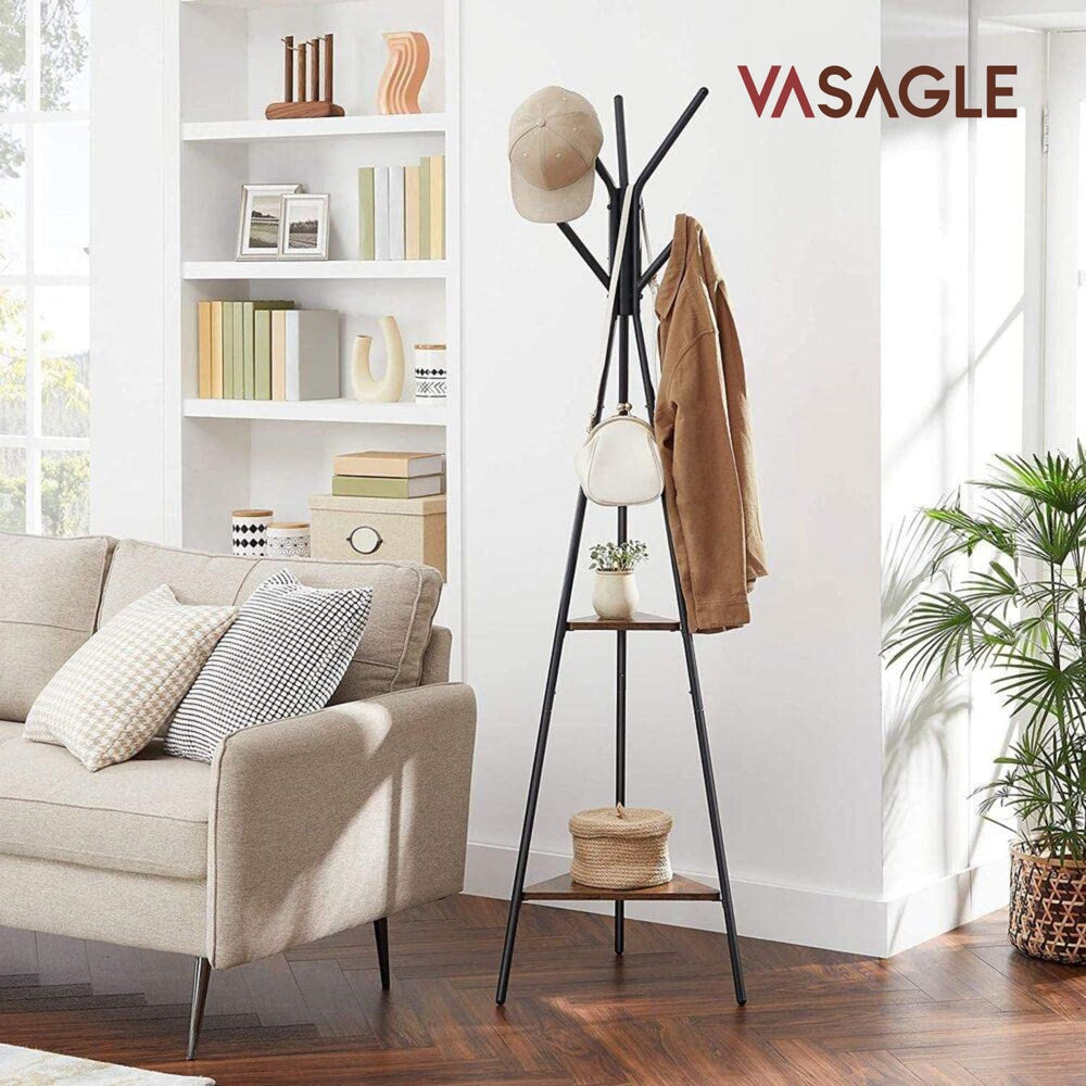 VASAGLE Clothes Hat Garment Hook Organizer Stand Coat Rack - Vintage Black