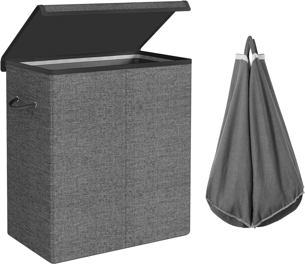 SONGMICS Linenette Fabric 2-Compartment Laundry Hamper Liner Bag 142L Dark Grey