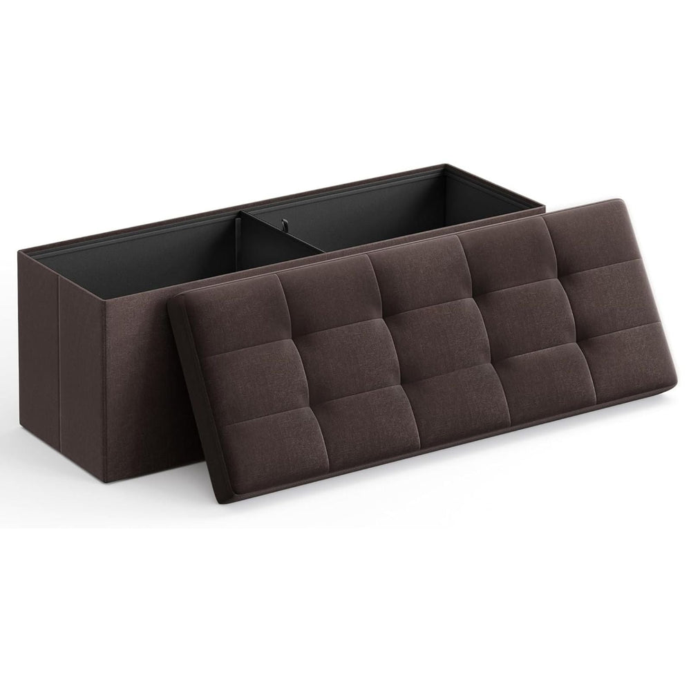 SONGMICS 109cm Folding Storage Ottoman Bench with Storage Space Brown