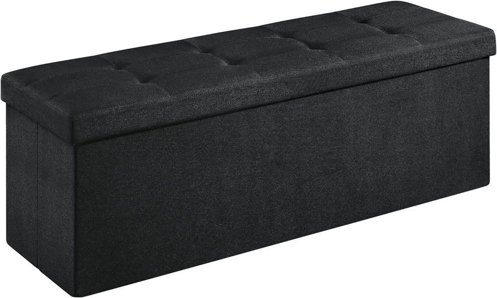 SONGMICS 110cm Foldable Ottoman Bench with Storage Space and Divider Black