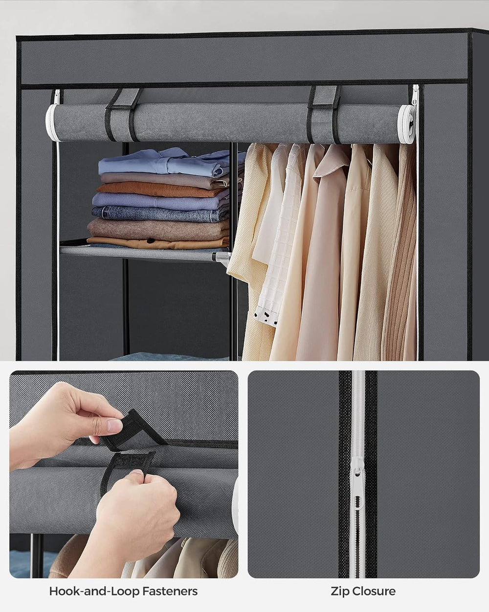 SONGMICS Non-Woven Fabric Portable Clothes Closet Wardrobe with 6 Shelves Grey