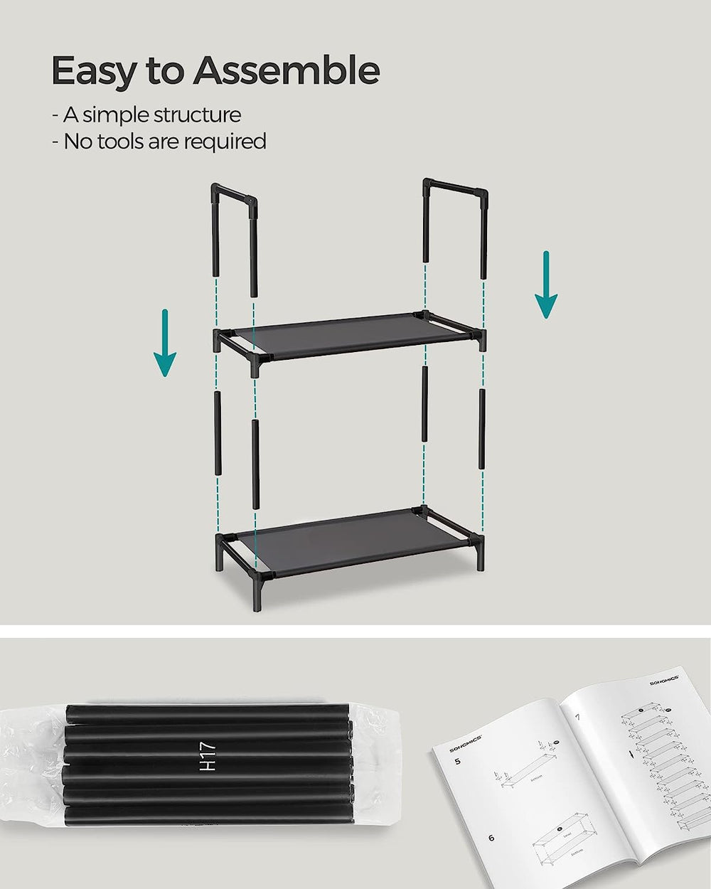 SONGMICS 10 Tier Storage Shelf Stand Entryway Shoes Organiser Metal Shoe Rack - Black