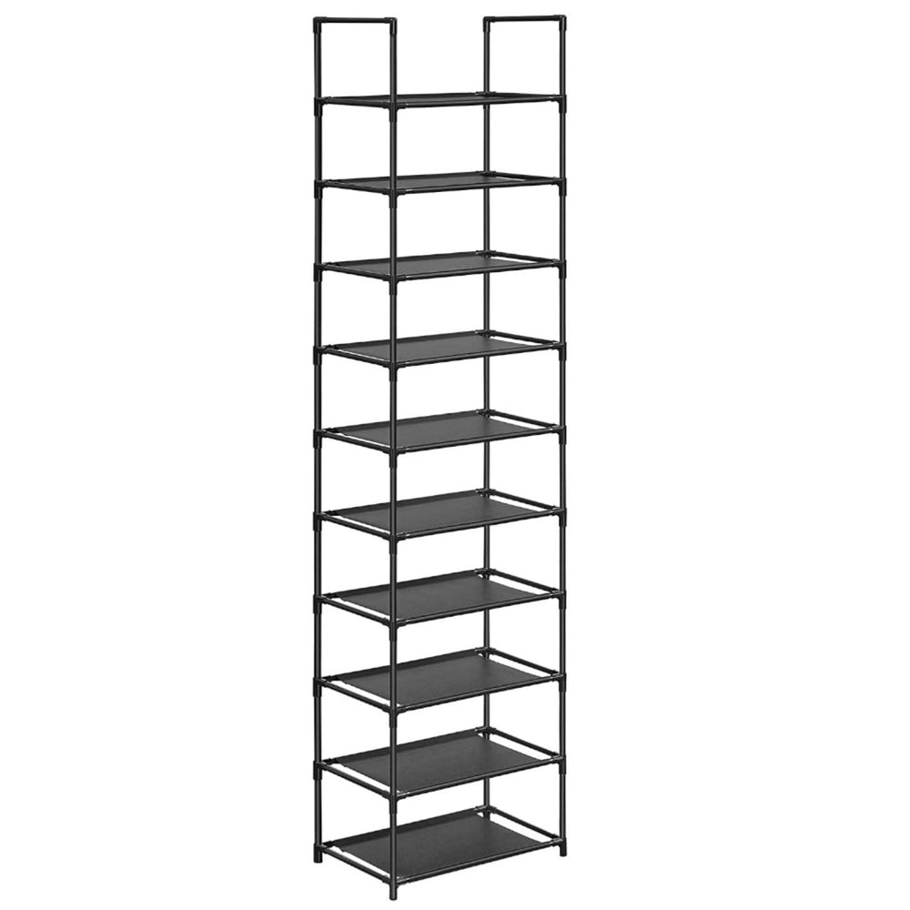 SONGMICS 10 Tier Storage Shelf Stand Entryway Shoes Organiser Metal Shoe Rack - Black