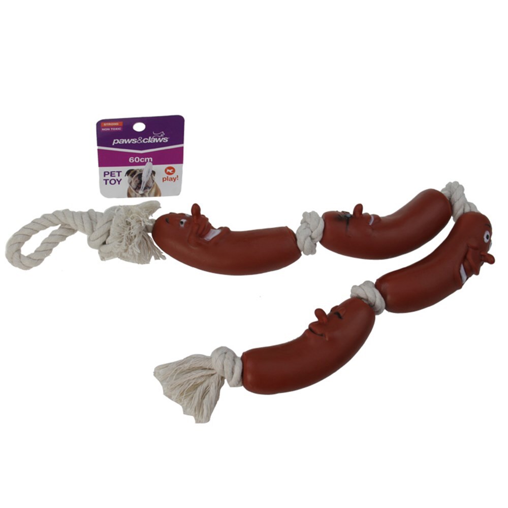 Paws &amp; Claws 60cm Sausage Chain Of 4 Snags Pet Toy