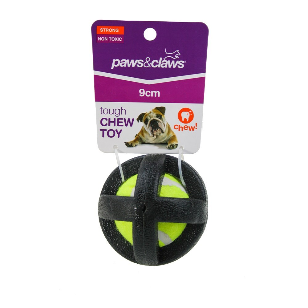 Paws &amp; Claws Tpr &amp; Felt Ball Pet Toy 8cm Assorted