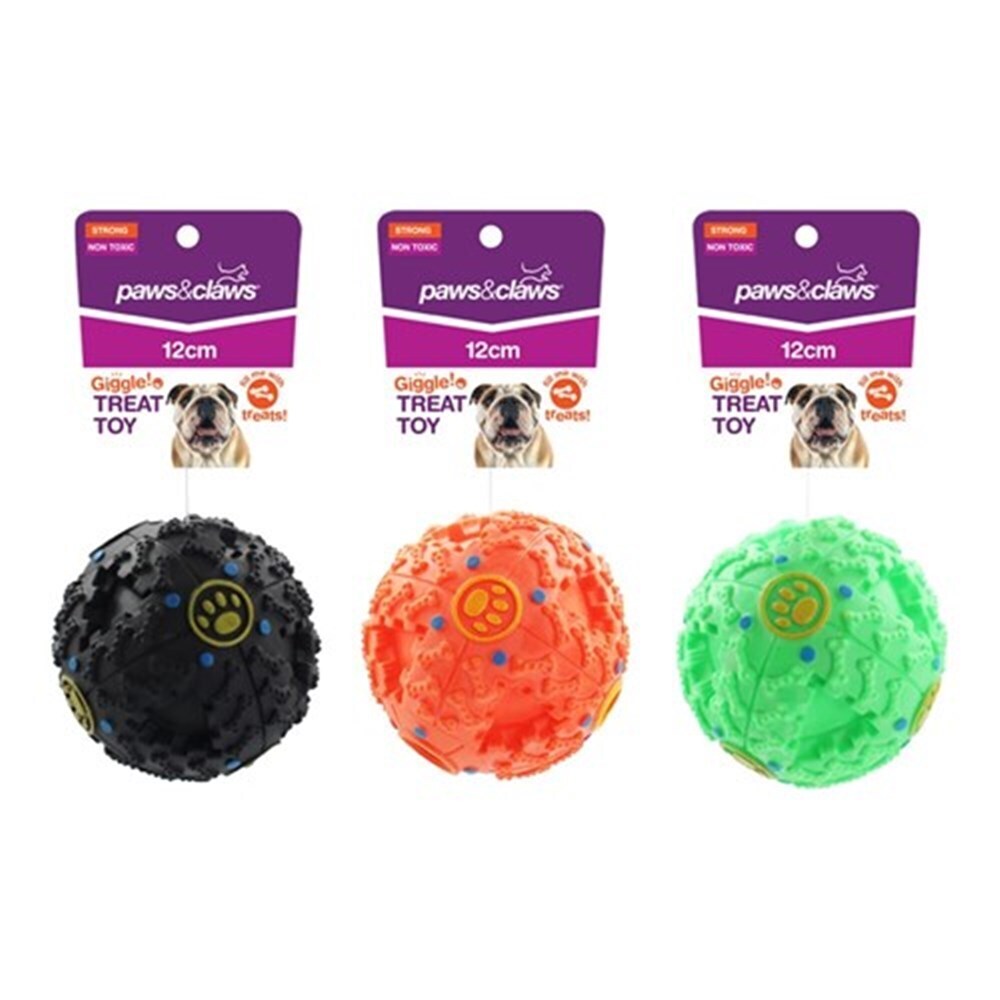 Paws &amp; Claws Hide A Treat Giggle Ball Pet Toy 12cm Assorted