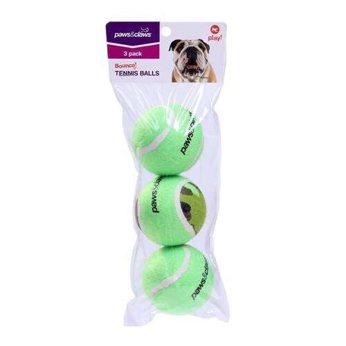 3PK Paws &amp; Claws Tennis Balls 6cm Assorted