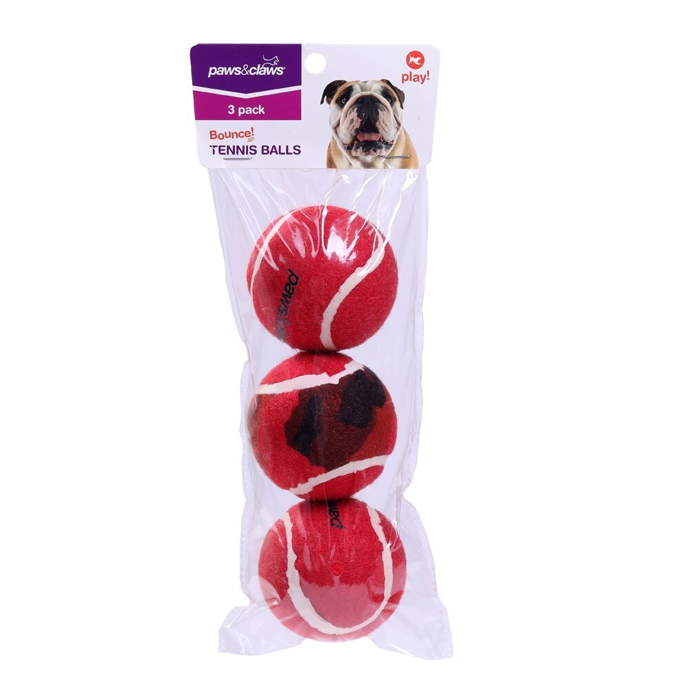 3PK Paws &amp; Claws Tennis Balls 6cm Assorted