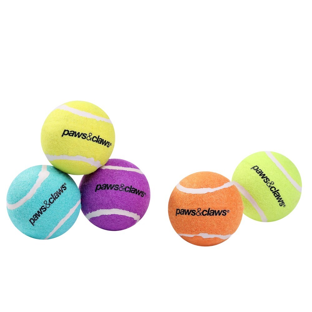 5PK Paws &amp; Claws Tennis Balls 6cm Asstd Colours Solid