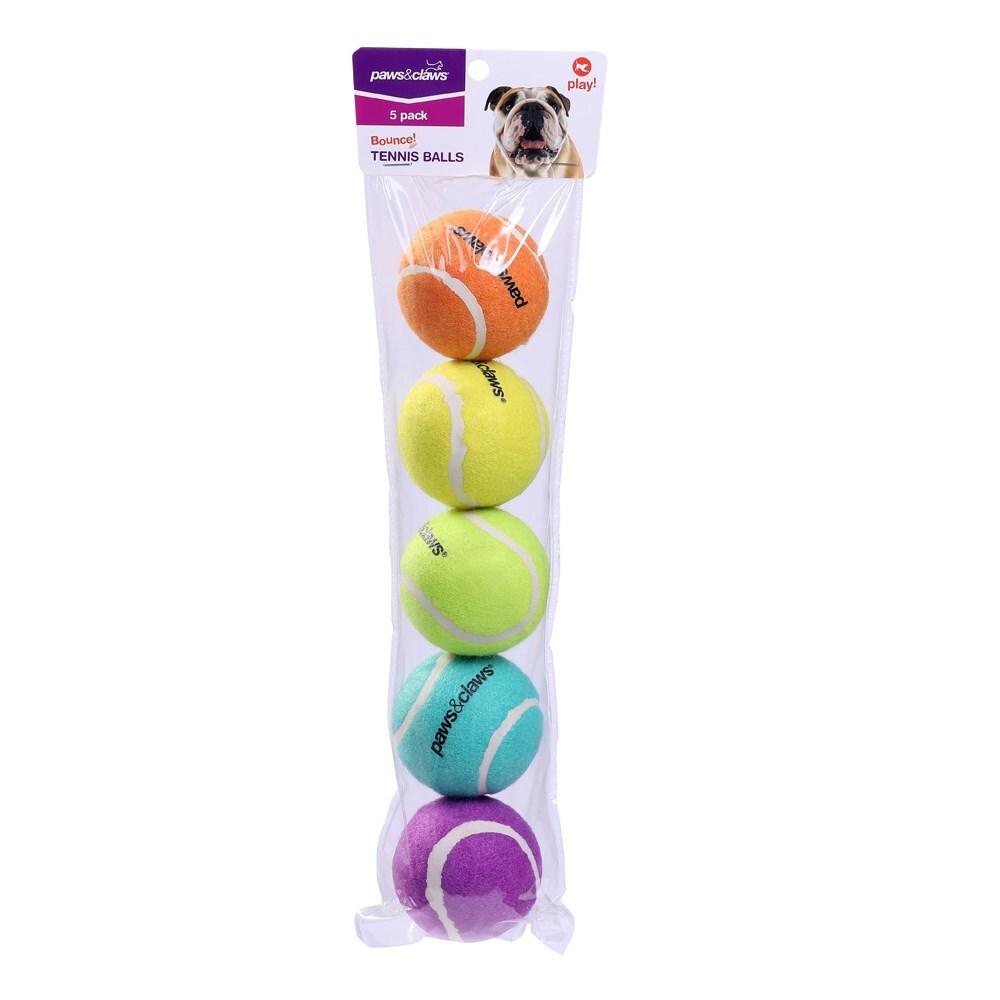 5PK Paws &amp; Claws Tennis Balls 6cm Asstd Colours Solid