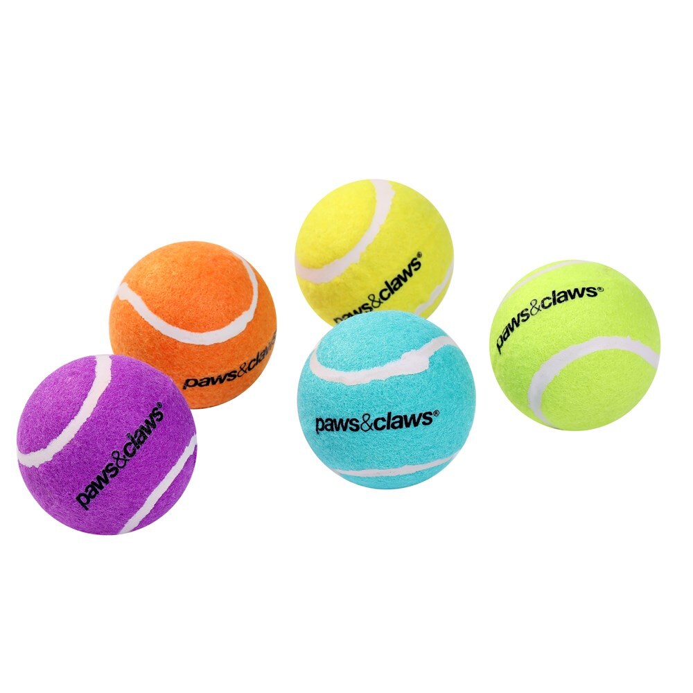 5PK Paws &amp; Claws Tennis Balls 6cm Asstd Colours Solid