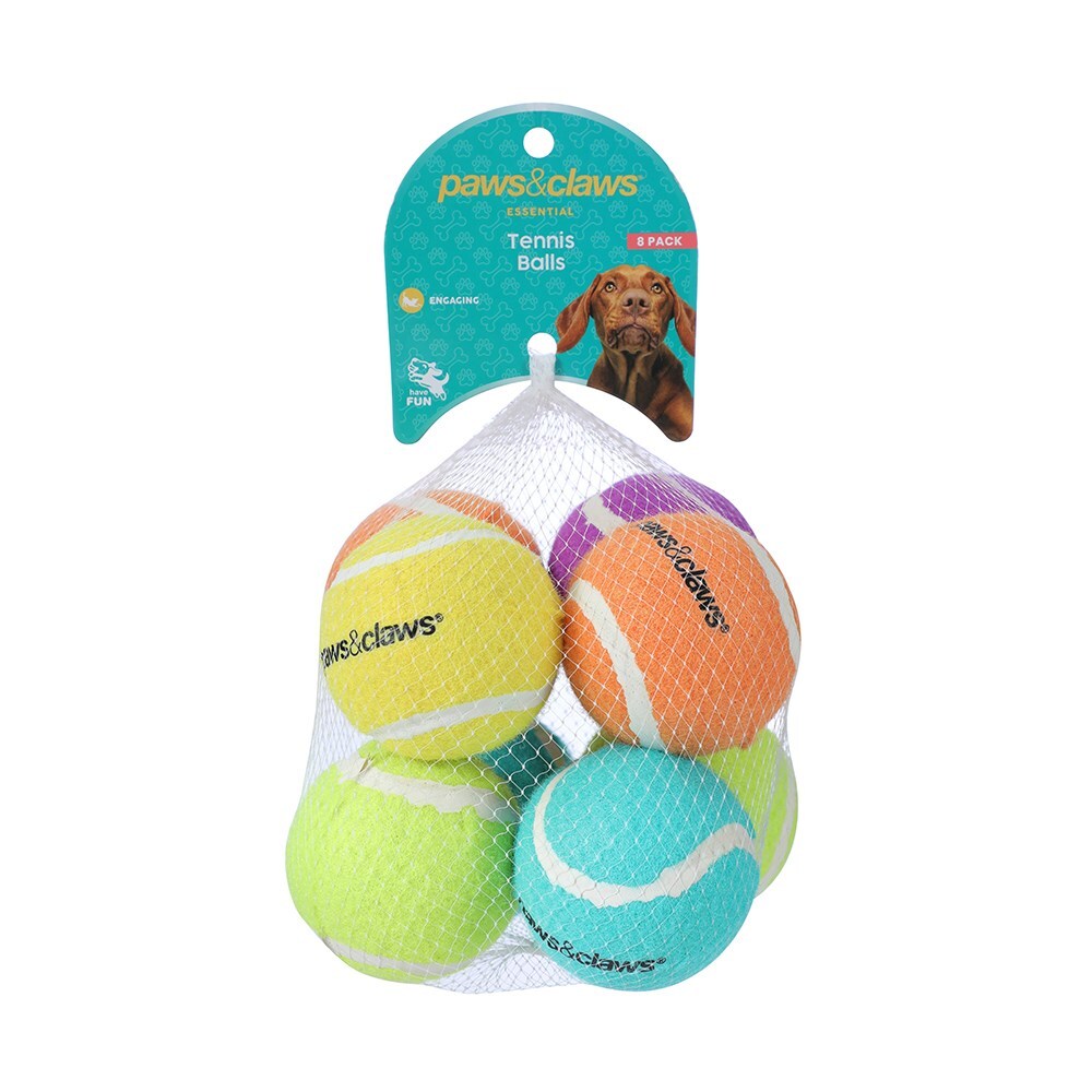 8PK Paws &amp; Claws Tennis Balls 6cm Solid Assorted