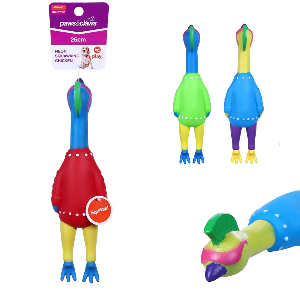 Paws &amp; Claws 25cm Vinyl Neon Squeaky Chicken - Assorted