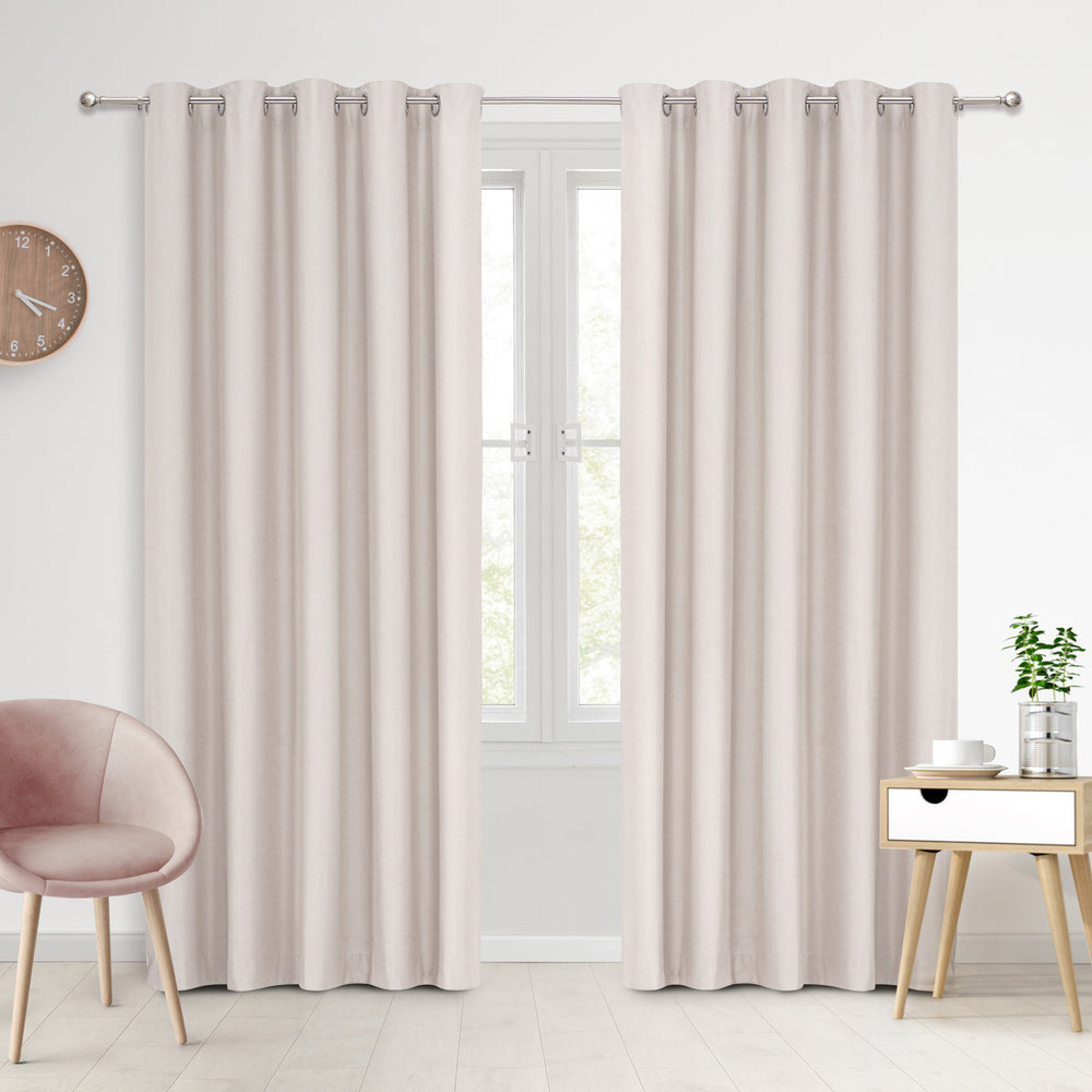 Sherwood Home 100% Blockout Eyelet Curtain Pair Porcelain 135x223cm