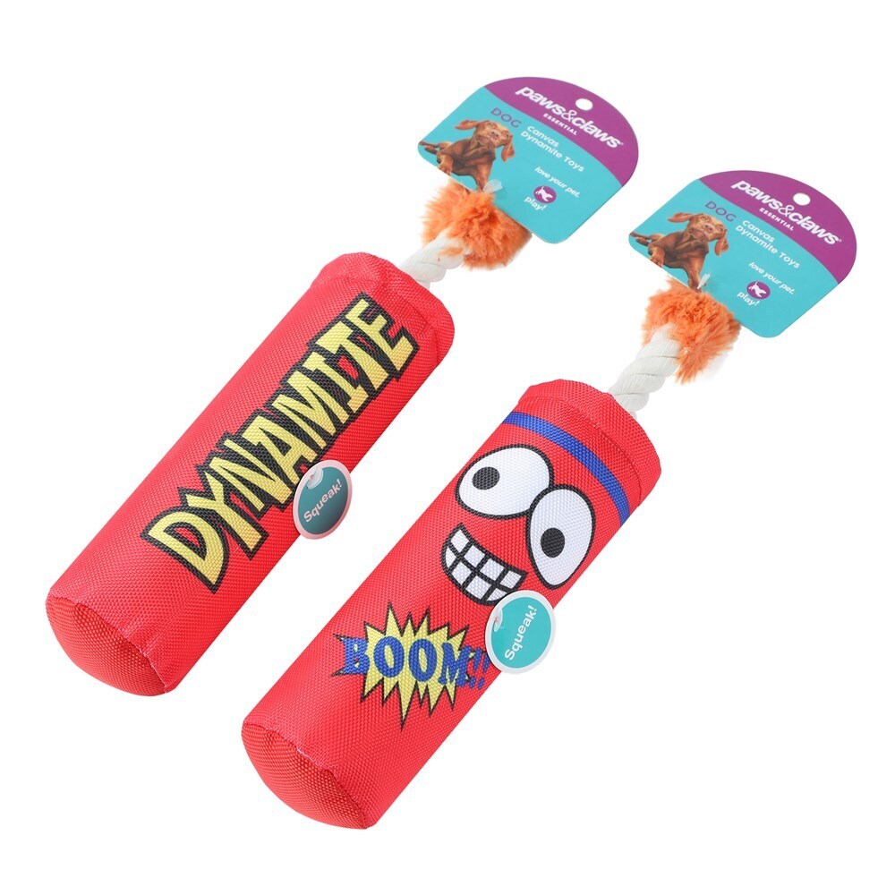 Paws &amp; Claws Dynamite Oxford Squeaky Toy Clip Strip 18x7cm Assorted