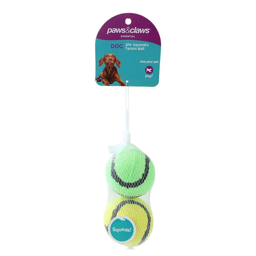 2PK Paws &amp; Claws Squeaky Tennis Balls Assorted